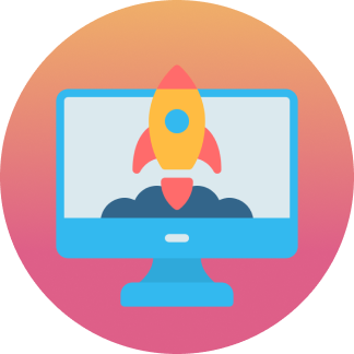 Rocket blasting off out of computer monitor